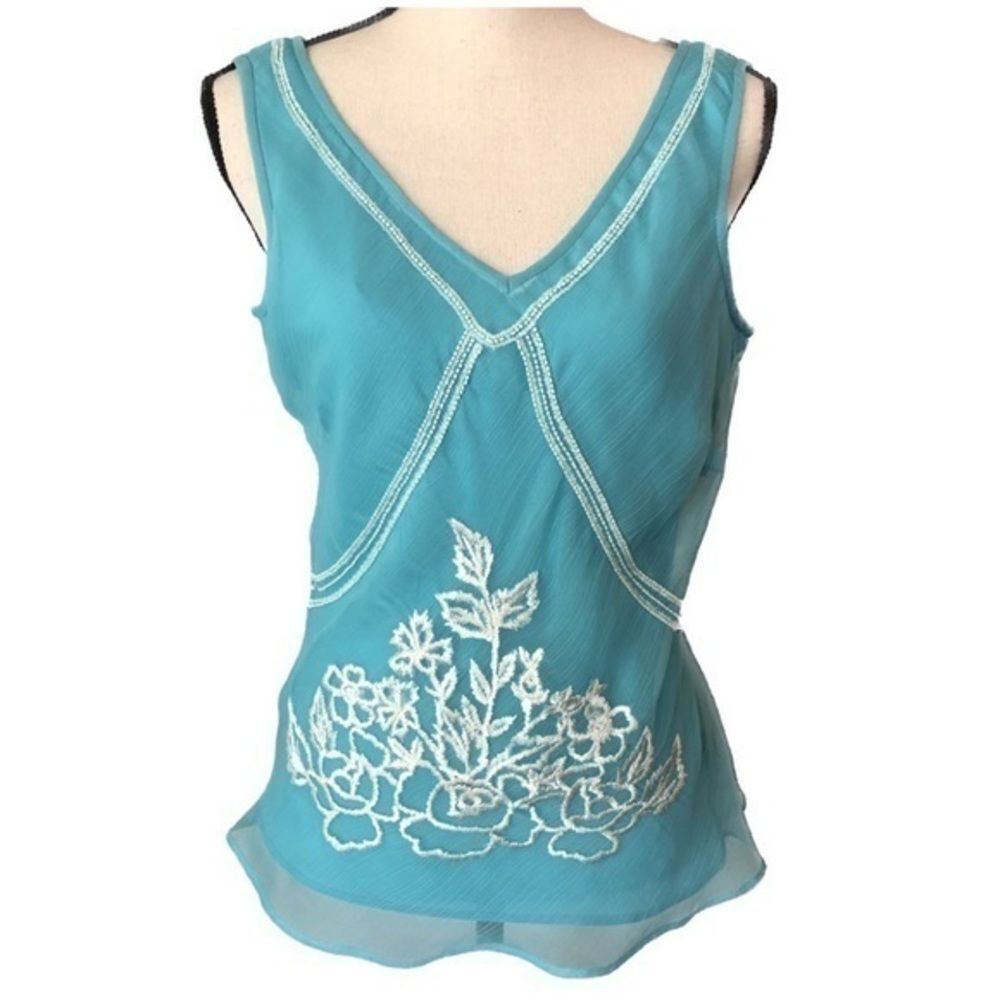 Bandolino Aqua Blue Intricate Beaded Embroidered Tank Top